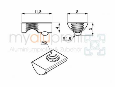 T-nut slot 5 I-type M5 stainless